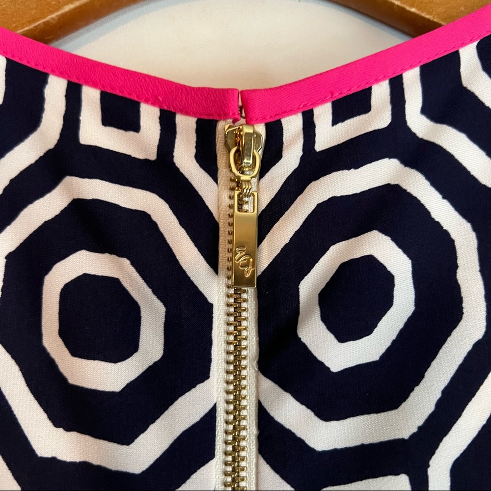Eliza J Geometric Print Shift Dress Navy White Pink 3/4 Sleeves Size 10 - Picture 5 of 10